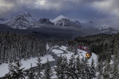 Canadian Pacific Freight Train rounding Morant's Curve, Canadian Rockies
