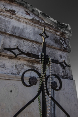 Mardi Gras Beads on Ironwork, St Louis Cemetery No. 1, French Quarter