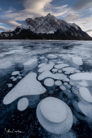 Large bubble shapes in front of Mount Michener