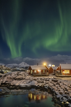 Aurora over our cabins at Mortsund