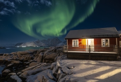 Aurora over our cabins at Mortsund