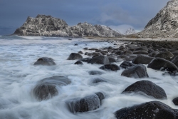 Boulders in surf at Uttakleiv Beach