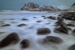 Boulders in surf at Uttakleiv Beach