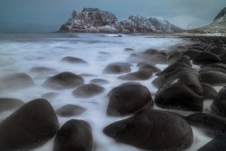 Boulders in surf at Uttakleiv Beach