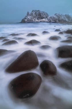 Boulders in surf at Uttakleiv Beach