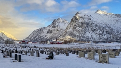 Graveyard at Skagsanden and church at Flakstad - iphone